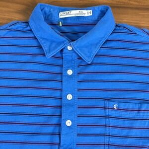 Criquet Mens XXL Polo Shirt Blue Striped Golf Casual‎ Button Up Organic Cotton